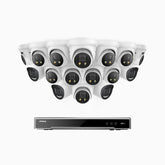 H800X - 4K 16 Channel PoE Security System with 4 Bullet & 12 Turret Cameras, 1/1.8'' BSI Sensor, f/1.6 Aperture (0.003 Lux), Siren & Strobe Alarm,Two-Way Audio, Human & Vehicle Detection, Perimeter Protection, Works with Alexa, All-Metal Housing
